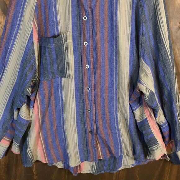 BDG Womens Shirt Multicolor Caroline Spliced Striped Button Down Stretch M - Picture 3 of 10